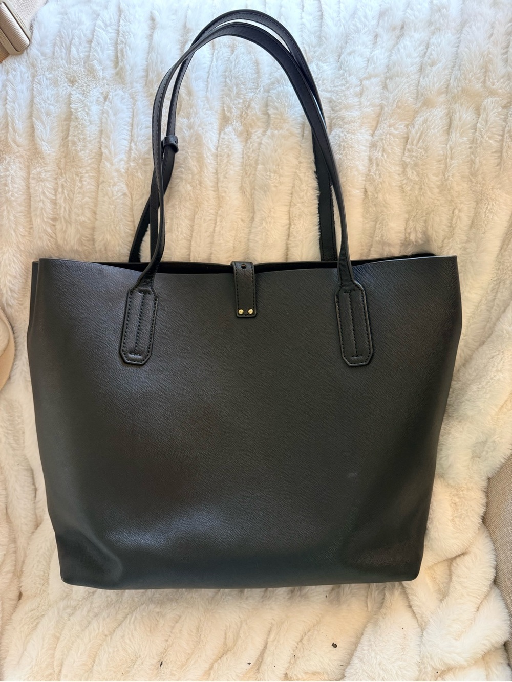 Via Spiga Black Leather Tote Bag with additional fabric snap insert